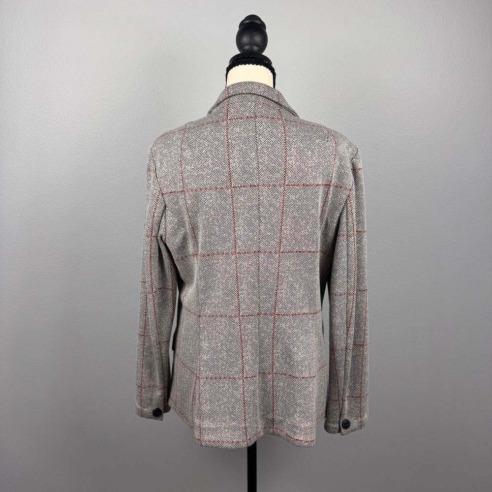 Rag & Bone Blazer Women Size 12 Gray Red Herringbone Windowpane Knit Jacket - Picture 3 of 13